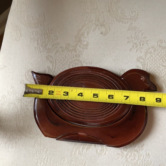 Vintage decorative wooden duck fruit basket, trivet, handmade, great details - Picture 9 of 11